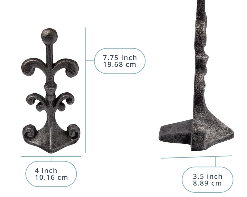 Comfify Fleur De Lis Cast Iron Door Stop â€“ One Decorative Wedge with Felt Bottom â€“ Antique Silver and Black â€“ 4" x 3.5" x 7.75" - Image 3